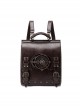 Brown Industrial Retro Adventure Bronze Gear Clock Dial Metal Button Rivets Steampunk Style Women Backpack