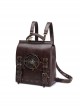 Brown Industrial Retro Adventure Bronze Gear Clock Dial Metal Button Rivets Steampunk Style Women Backpack