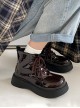 College British Style Glossy Patent Leather Daily Commute Lace Up Round Head School Lolita Platform Martin Boots