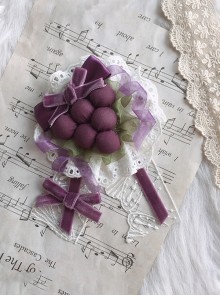 Loire Vineyards Series Retro Elegant Purple 3D Artificial Grapes Lace Yarn Ribbon Bowknot Classic Lolita Brooch Hairpin