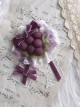 Loire Vineyards Series Retro Elegant Purple 3D Artificial Grapes Lace Yarn Ribbon Bowknot Classic Lolita Brooch Hairpin