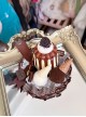 Simulation Cute Pudding Ice Cream Platter Chocolate Cake Brown Checkered Bowknot Sweet Lolita Hair Accessory Hairpin