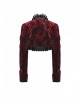 Gothic Style Elegant Retro Red Velvet Black Dark Pattern Lace Embellished Long Sleeve Short Cape