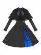 Night Chant Overture Series Blue Rose Bowknot Asymmetrical Design Elegant Classic Lolita Long Sleeves Black Dress Cloak Set