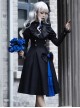 Night Chant Overture Series Blue Rose Bowknot Asymmetrical Design Elegant Classic Lolita Long Sleeves Black Dress Cloak Set