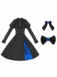 Night Chant Overture Series Blue Rose Bowknot Asymmetrical Design Elegant Classic Lolita Long Sleeves Black Dress Cloak Set