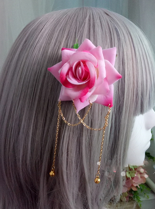 Anime Two Dimensional Cosplay Elegant Exquisite Versatile Golden Chain Pendant Classic Lolita Rose Hairpin