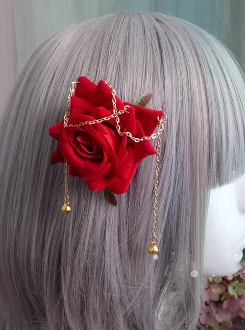 Anime Two Dimensional Cosplay Elegant Exquisite Versatile Golden Chain Pendant Classic Lolita Rose Hairpin