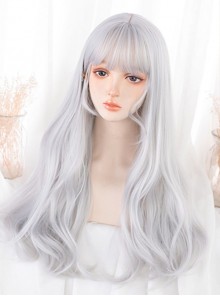 Summer Night Gleam Series Silver White Versatile Big Wavy Long Curly Hair Flat Bangs Sweet Lolita Full Head Wig