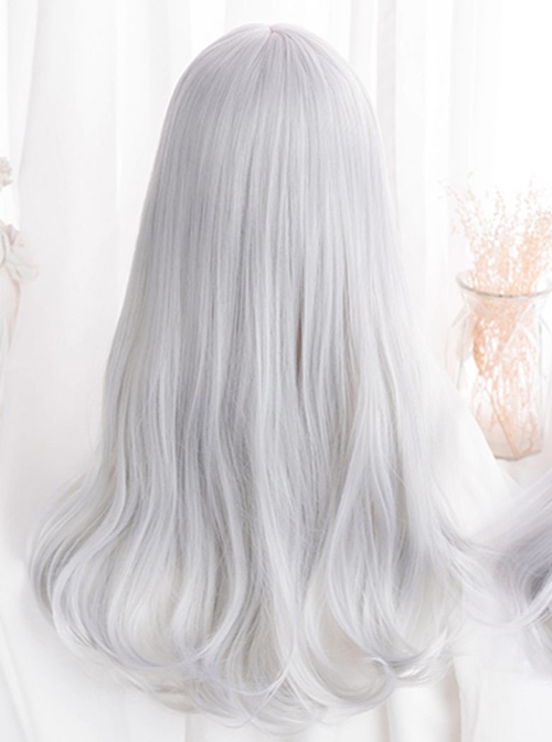 Summer Night Gleam Series Silver White Versatile Big Wavy Long Curly Hair Flat Bangs Sweet Lolita Full Head Wig