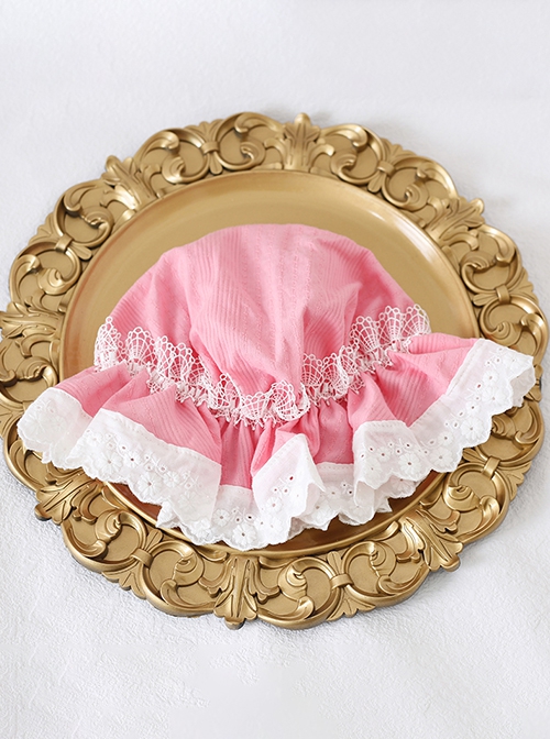 Cute Girl Kawaii Baby Nightcap Lace Ruffles Solid Color Versatile Daily Sweet Lolita Heart Cotton Hat