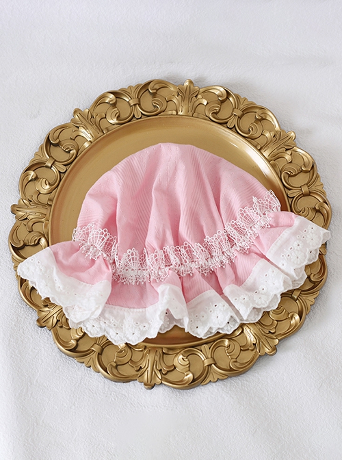 Cute Girl Kawaii Baby Nightcap Lace Ruffles Solid Color Versatile Daily Sweet Lolita Heart Cotton Hat