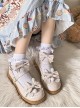 Round Head Bunny Ears Hair Ball Bowknot Cat Claw Print Lace Cute Sweet Lolita Doll Soft Flat Cookies Bottom Shoes