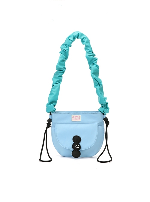 Spring Pasture Series Cute Square Contrast Kawaii Fashion Zippered Pleated Chunky Crossbody Strap Elastic Band Bag