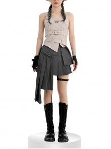 Future Technology Sense Cool Functional Style Agent Hottie Kawaii Fashion Tube Top Camisole Irregular Skirt Set