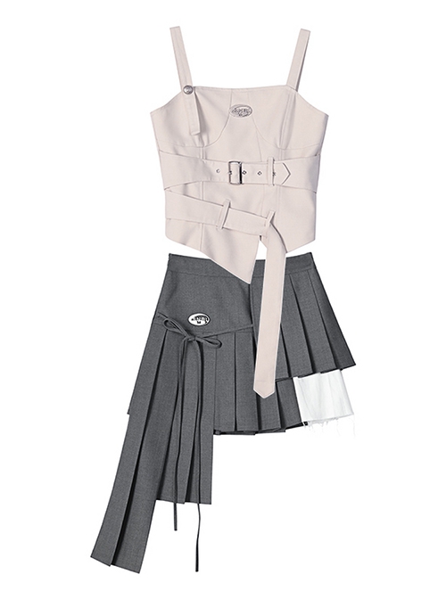 Future Technology Sense Cool Functional Style Agent Hottie Kawaii Fashion Tube Top Camisole Irregular Skirt Set