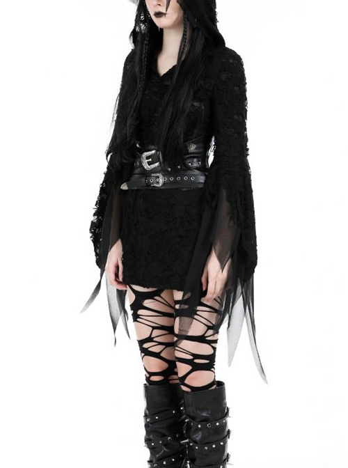 Punk Style Cool Rock Bandage Design Silver Metal Buckle Rivet Decoration Black PU Leather Tight Belt