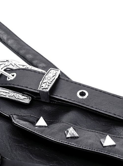 Punk Style Cool Rock Bandage Design Silver Metal Buckle Rivet Decoration Black PU Leather Tight Belt