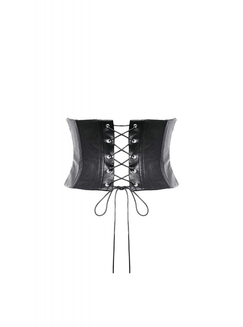 Punk Style Cool Rock Bandage Design Silver Metal Buckle Rivet Decoration Black PU Leather Tight Belt