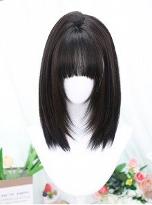 Japanese Style Gentle Daily Commute Flat Bangs Natural Medium Hair Sweet Lolita Full Head Wig