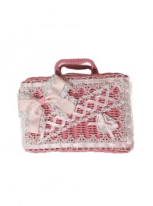 Heart Shape Lace Bowknot Ribbon Versatile Soft Girl Picnic Sweet Lolita Rectangle Rattan Box Woven Handbag