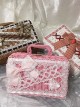 Heart Shape Lace Bowknot Ribbon Versatile Soft Girl Picnic Sweet Lolita Rectangle Rattan Box Woven Handbag