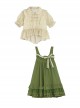 Forest Style Leaf Lace Ruffles Bowknot Sweet Retro Doll Classic Lolita Green Suspender Dress Short Sleeves Shirt Set