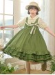 Forest Style Leaf Lace Ruffles Bowknot Sweet Retro Doll Classic Lolita Green Suspender Dress Short Sleeves Shirt Set