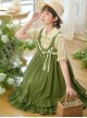 Forest Style Leaf Lace Ruffles Bowknot Sweet Retro Doll Classic Lolita Green Suspender Dress Short Sleeves Shirt Set