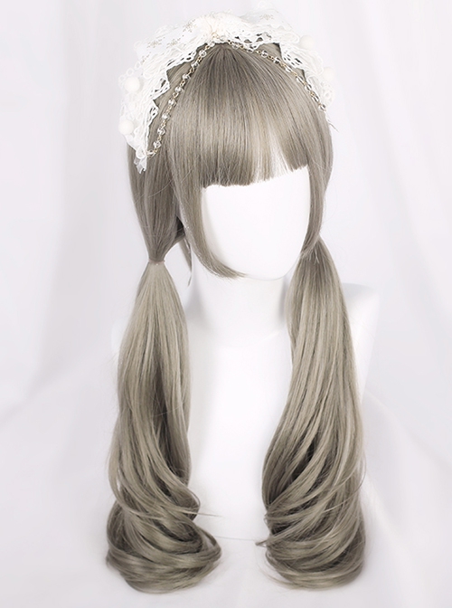 Aoki Linen Gray Princess Style Elegant Flat Bangs Big Wavy Long Curly Hair Sweet Lolita Full Head Wig