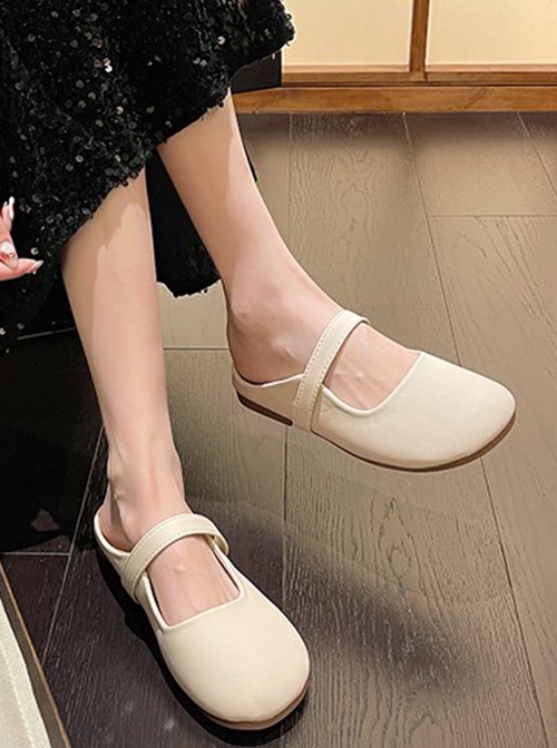 French Fairy Style Round Head Daily Versatile Kawaii Fashion Soft Flat Soles Gentle Mules Semi Slippers