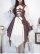 Pirate Guide Series Exquisite Lapel Straps Bowknot Steampunk Voyages Brown Classic Lolita Suspender Dress Puff Sleeves Shirt Set