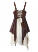 Pirate Guide Series Exquisite Lapel Straps Bowknot Steampunk Voyages Brown Classic Lolita Suspender Dress Puff Sleeves Shirt Set