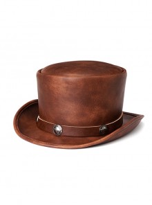 Steampunk Pirate Style European American Industrial Retro Style Metal Rivet Brown Dome Unisex Gentleman Cowboy Hat