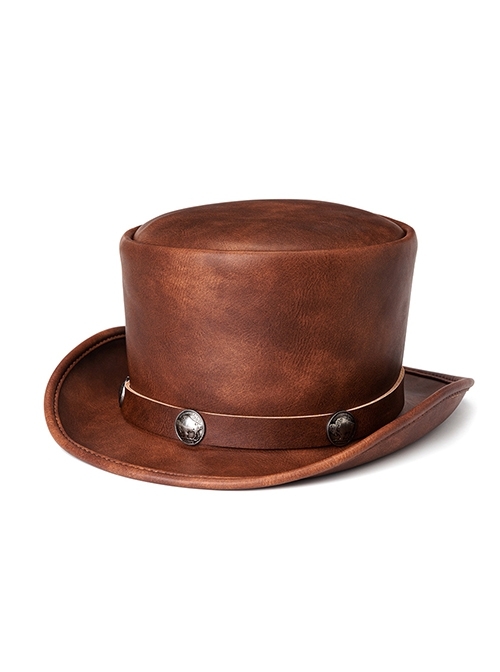 Steampunk Pirate Style European American Industrial Retro Style Metal Rivet Brown Dome Unisex Gentleman Cowboy Hat