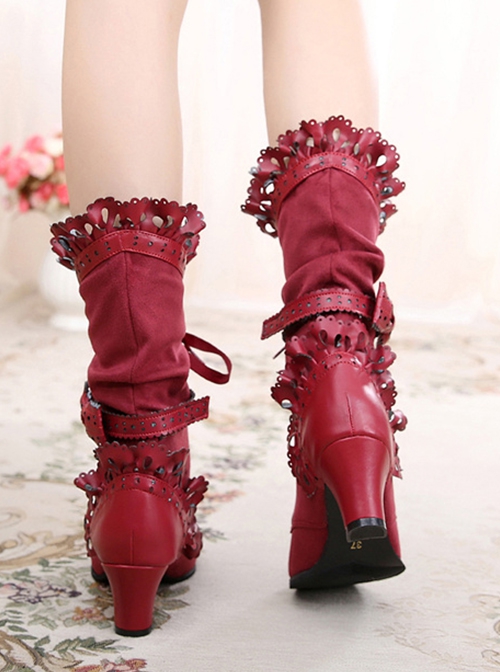 Handmade Bowknot Ribbon Vintage Gorgeous Victorian Steampunk Style Lace Classic Lolita Outdoor High Boots