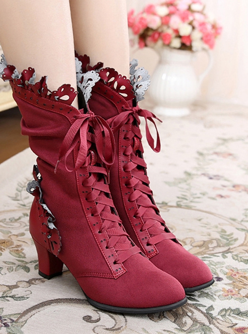 Handmade Bowknot Ribbon Vintage Gorgeous Victorian Steampunk Style Lace Classic Lolita Outdoor High Boots