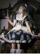 Night Of Dolls Series Black Square Collar Lace Ruffles Bowknot Antique Doll Embroidery Classic Lolita Puff Sleeves Dress OP