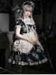 Night Of Dolls Series Black Square Collar Lace Ruffles Bowknot Antique Doll Embroidery Classic Lolita Puff Sleeves Dress OP