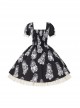 Night Of Dolls Series Black Square Collar Lace Ruffles Bowknot Antique Doll Embroidery Classic Lolita Puff Sleeves Dress OP