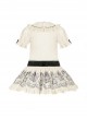 Night Of Dolls Series Retro Cute Lace Ruffles Sketch Apricot Antique Doll Print Sweet Lolita Puff Sleeves Short Dress