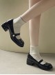 Black Patent Leather Retro Daily Pearl Button Round Toe Sweet Lolita Thick Middle Heel Shallow Mouth Mary Jane Leather Shoes