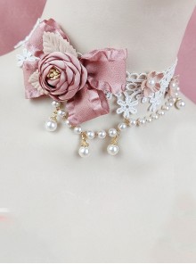 Cool Summer Series Gorgeous Elegant Sweet Lace Bowknot Versatile Roses Pearl Chain Classic Lolita Necklace
