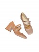 French Style Retro Classic Lolita Double Straps Pearl Button Elegant Square Toe Mary Jane High Heels Shoes