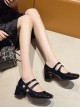 French Style Retro Classic Lolita Double Straps Pearl Button Elegant Square Toe Mary Jane High Heels Shoes