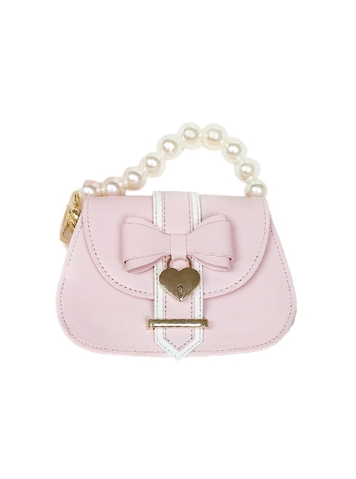 Milk Core Series Daily Commute Gentle Cute Love Metal Buckle Bowknot Pearl Chain Sweet Lolita JK Uniform Soft Girl Bag