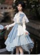Sea Flowers Series Blue New Chinese Style Wesh Yarn Lace Fake Two Piece Irregular Embroidered Classic Long Sleeves Lolita Dress