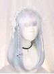 Japanese Style Colorful Macarons Gradient Jewel Color Gorgeous White Flat Bangs Medium Long Hair Sweet Lolita Full Head Wig