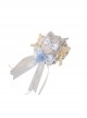 Elegant Exquisite Light Blue Sweet Ribbon Bowknot Lace Wesh Yarn Flower Pearl Chain Classic Lolita Dome Hat
