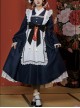 Yayoi Series Japanese Style Long Maid Uniform Contrast Color Bowknot Apron Classic Lolita Loose Long Sleeves Dress